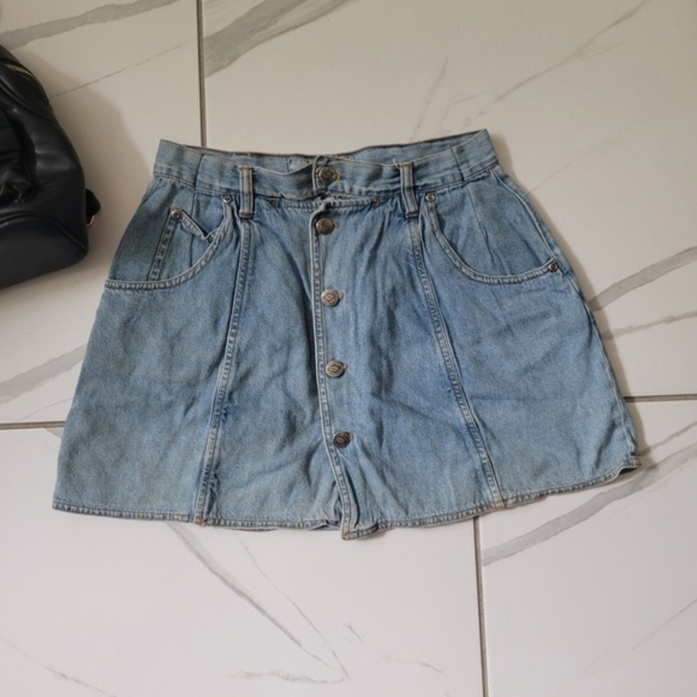 Denim Skirt A-Line Button Light Wash Pockets Casual Cute Size‎ 13/14 100% cotton